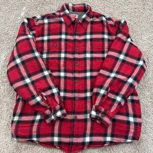 Wrangler Sherpa Lined Flannel Shirt Jacket Mens Large Red Plaid Workwear EUC